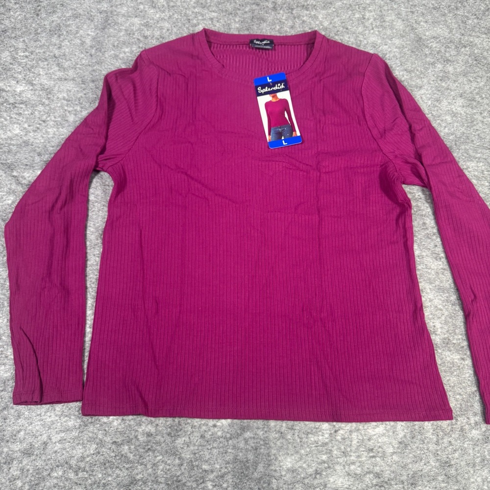 Splendid Womens Ribbed Long Sleeve Crewneck Top Magenta Purple Size L 1802463